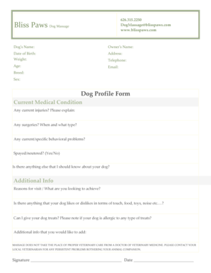 Dog Massage Profile Form