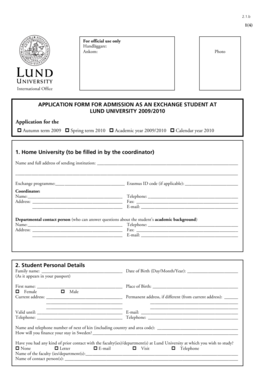 Lund University Exchange Student Application Form
