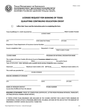 Texas Licensing Continuing Education Credit Request