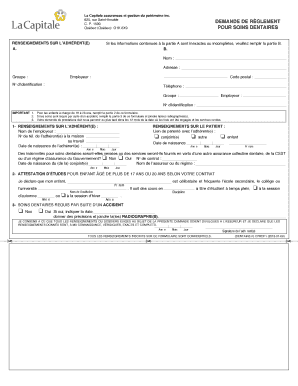 Demande de règlement pour soins dentaires