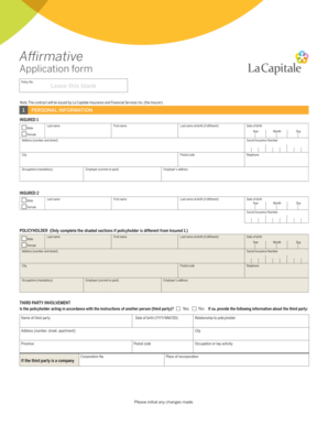Affirmative Life Insurance Application Form