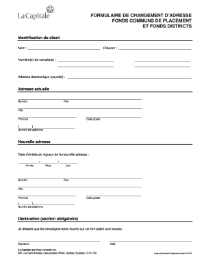 FORMULAIRE DE CHANGEMENT D’ADRESSE