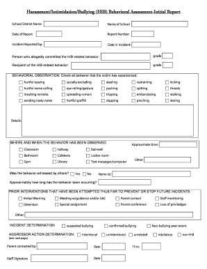 HIB Behavioral Assessment-Initial Report