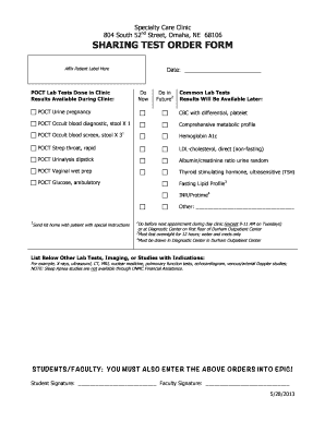 Sharing Test Order Form
