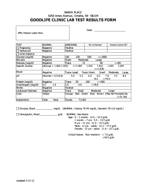 Goodlife Clinic Lab Test Results Form
