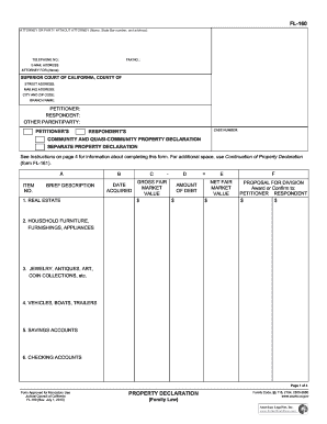 California Property Declaration Form FL-160