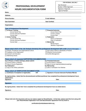 Professional Development Hours Documentation Form