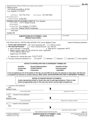 Substitution of Attorney Civil Form