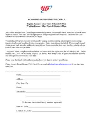 AAA Driver Improvement Program Registration Form