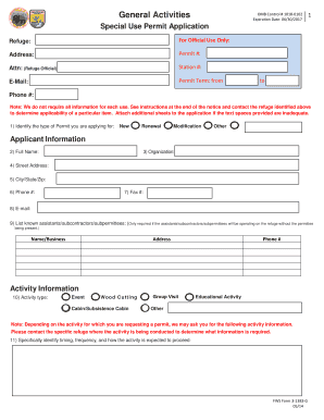 US Fish and Wildlife Service Special Use Permit Application