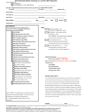 2010 US Masters Swimming Registration Form