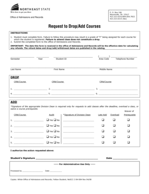 Student Course Drop Add Form