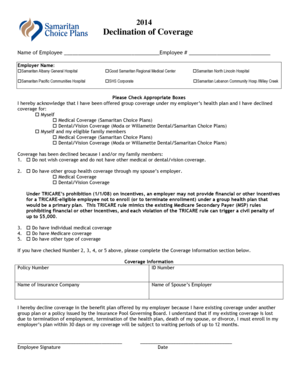 Employee Health Coverage Declination Form