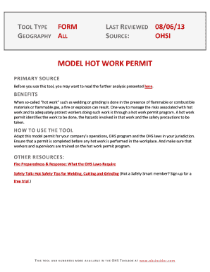 Model Hot Work Permit