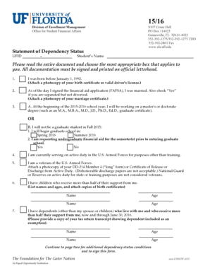 Statement of Dependency Status