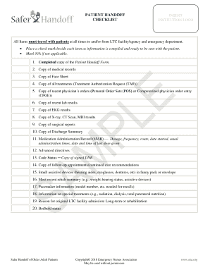 Patient Handoff Checklist and Transfer Form