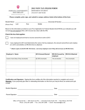 2013 Non-Tax Filer Form for Dependent Students