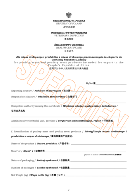 Poland China Poultry Meat Health Certificate