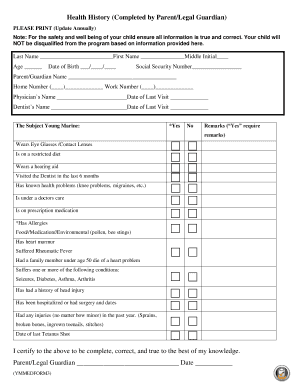 Health History Form