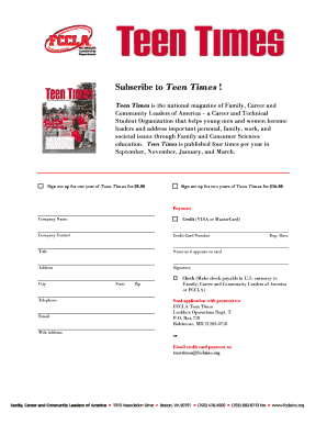 Teen Times Magazine Subscription Form