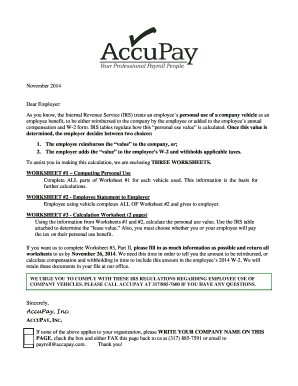IRS Company Vehicle Personal Use Calculation Worksheets