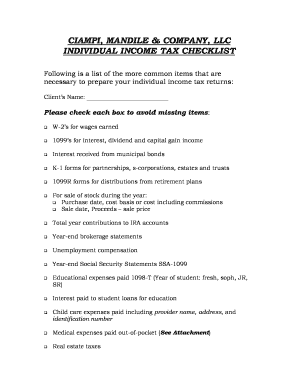 Individual Income Tax Checklist