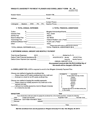 Wingate University Payment Plan Enrollment Form