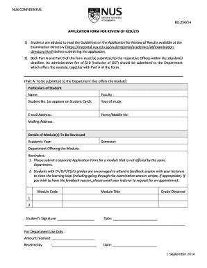 NUS Application Form for Review of Results