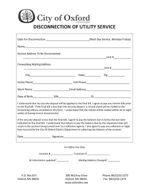 Utility Service Disconnection Form