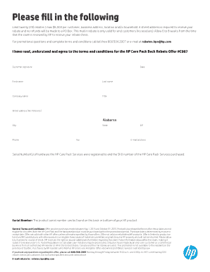 HP Care Pack Risk-Free Rebate Redemption Form