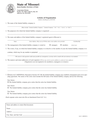 Missouri Articles of Organization for LLC