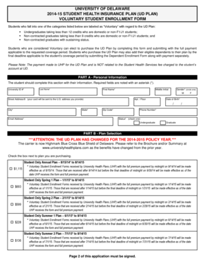 University of Delaware 2014-15 Student Health Insurance Enrollment Form