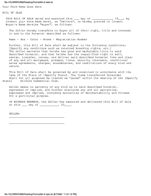 Bill of Sale for Horse