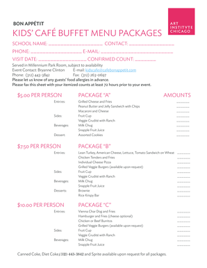 KIDS CAF BUFFET MENU PACKAGES - Art Institute of Chicago - artic