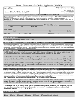 Board of Governor’s Fee Waiver Application