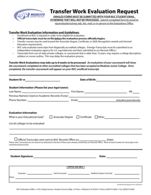 Transfer Work Evaluation Request