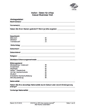 Indien - Daten für eVisa