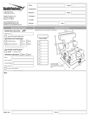 Stealth Products Seating Order Form