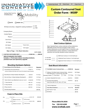 Custom Contoured Seat Order Form