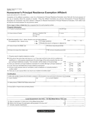 Michigan Homeowner's Principal Residence Exemption Affidavit