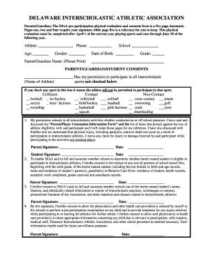 Delaware Interscholastic Athletic Association Physical Evaluation Form