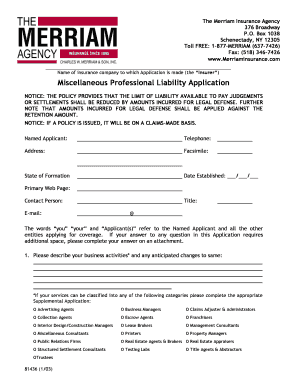 Miscellaneous Professional Liability Application - Merriam Insurance