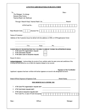 ATM Card Regeneration/Block Form