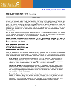 PCA 403(b) Retirement Plan Rollover/Transfer Form