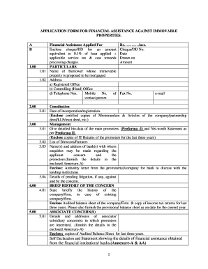 Application Form for Financial Assistance Against Immovable Properties