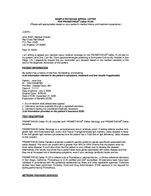 Physician Appeal Letter for Prometheus Celiac PLUS