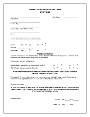 Eviction Instructions for Constable