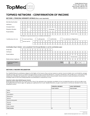 TopMed Network Income Confirmation Form