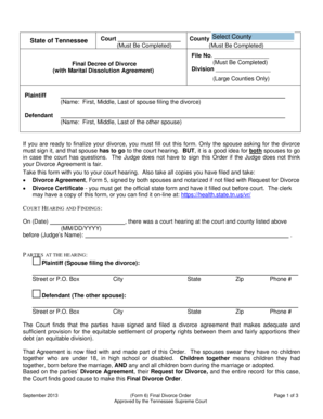 Tennessee Final Decree of Divorce