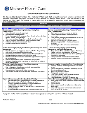 Clinician Values Behavior Commitment Agreement